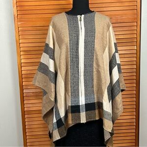 Apt. 9 Beige Cream and Black Striped Zip-Front Poncho